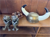 Frog Figurines, Wood Game, Plastic Helmet