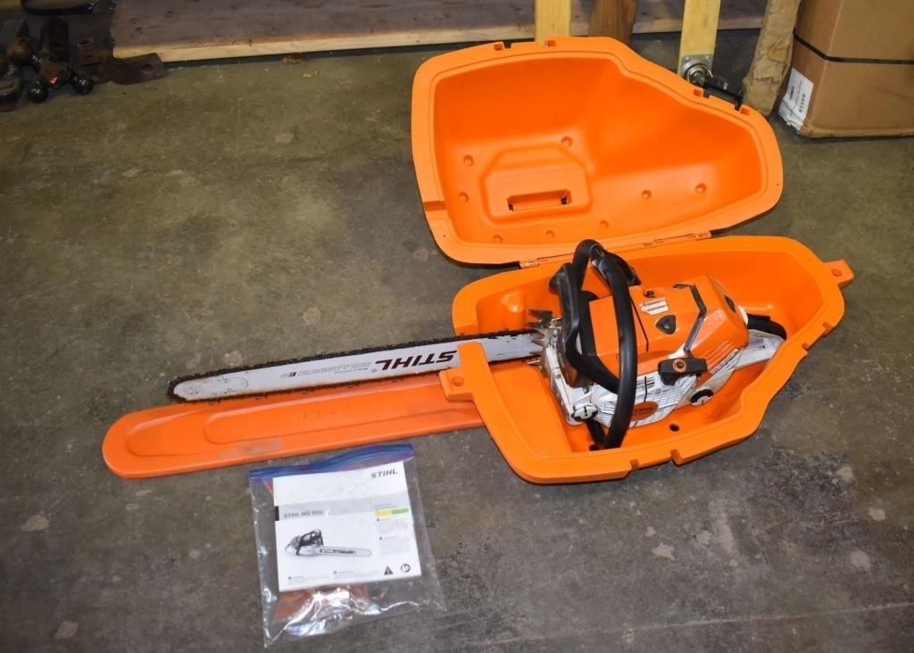 Stihl MS500i chainsaw with case, starts and runs;