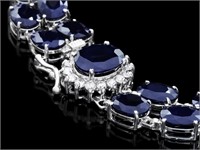 50ct Sapphire & 0.55ct Diamond Bracelet in 14k Gol