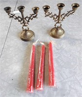 Vintage Brass Candleholders and Candles