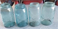 Vintage Set of 4 Blue Quart Ball Jars