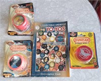 Vtg Duncan Yo-Yos (3) and Yo-Yo Collectable Book