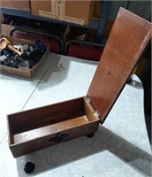 Vintage Wood Box Metal Legs Hinged Lid
