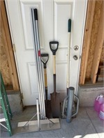 Snow rake, post pounder, shovels