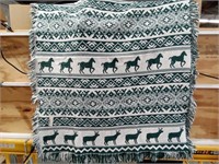 Green And White Moose and Horse Throw Blanket