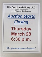 Auction starts closing @ 6:30 Thurs. March 28th