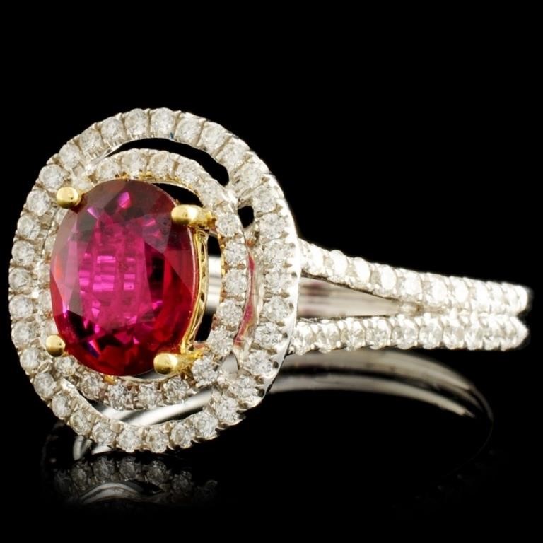 18K Gold Ring with 1.01ct Ruby & 0.50ctw Diamond