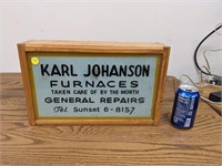 Homemade Karl Johanson Furnaces Window Sign