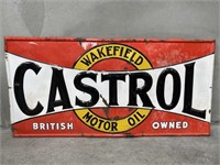 Original CASTROL Embossed Bow Tie Enamel Sign 6x3