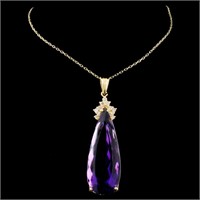 Amethyst and Diamond Pendant in 14K Gold