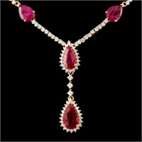 6.93ct Ruby & 3.54ctw Diam Necklace in 14K Gold