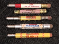 Group of Five Advertising Bullet Pencils