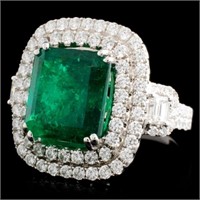 18K Gold Ring: 6.09ct Emerald & 1.87ctw Diamonds