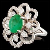 18K Gold Ring: 1.34ct Emerald, 1.22ctw Diamond