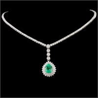 18K Gold Emerald 3.56ct & Diamond Necklace 10.52ct