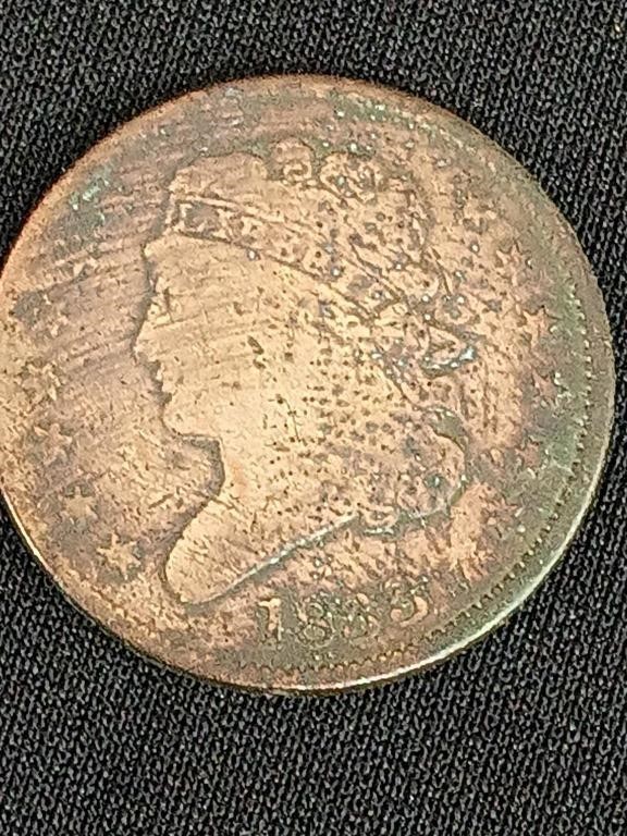 1833 Half Cent as found  look at pictures for