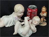 2 Bisque Piano Babies, and a Hummel Figurine look