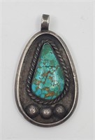 Vintage Navajo Sterling Silver Turquoise Pendant
