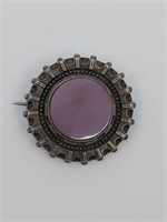 Victorian Sterling Silver Pink Stone Brooch