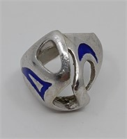 Modernist .800 Silver Blue Enamel Ring