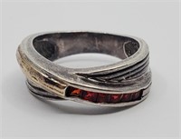 GIC, 950 Silver and 14KT Gold Red Stone Ring