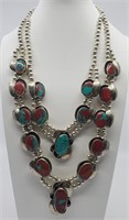 Navajo, Double Squash Blossom Necklace set with