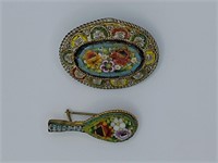 Set of 2 Antique Micromosaic Brooch