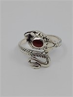 Sterling Silver Snake RIng set with Red Coral