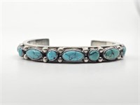 Navajo Sterling Silver Cuff Bracelet set with