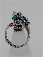 Sterling Silver Dragon Ring set with Turquoises