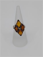 Vintage Polish Sterling Silver Amber Ring