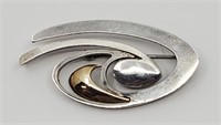 Modernist Sterling Silver and Gold Brooch