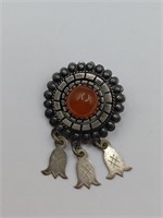 Vintage Sterling Silver Amber BroochÊ