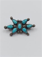 REX, Navajo Sterling Silver Turquoises Brooch