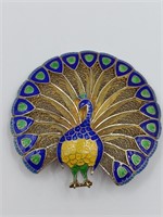 Vintage Sterling Silver Filigree Enameled Peacock