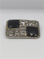 Art Deco Sterling Silver Marcasites and Onyx