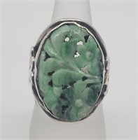 Vintage Sterling Silver Sculpted Jade RingÊ