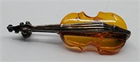 Antique Sterling Silver and Amber Violin Brooch