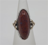 Antique Sterling Silver and 10K Gold Red Agate