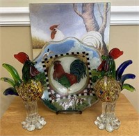 Glass Rooster Decor and Cutting Board