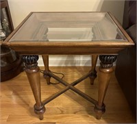 Wood Glass Top Side Table
