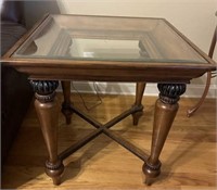 Wood Glass Top Side Table