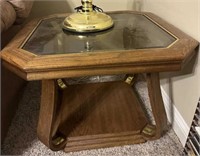 Vintage Oak and Glass End Table