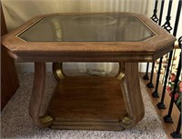 Vintage Oak and Glass End Table