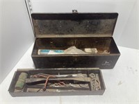 John Deere tool box with contents