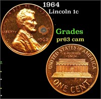 Proof 1964 Lincoln Cent 1c Grades Select Proof Cam