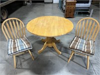 Wood dining drop leaf table & 2 chairs