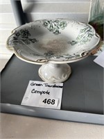 Green Transferware Compote U237