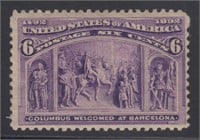 US Stamp #235 Mint HR 6 cent Columbian, bright col