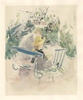 Berthe Morisot pochoir "Filette et sa bonne sur un